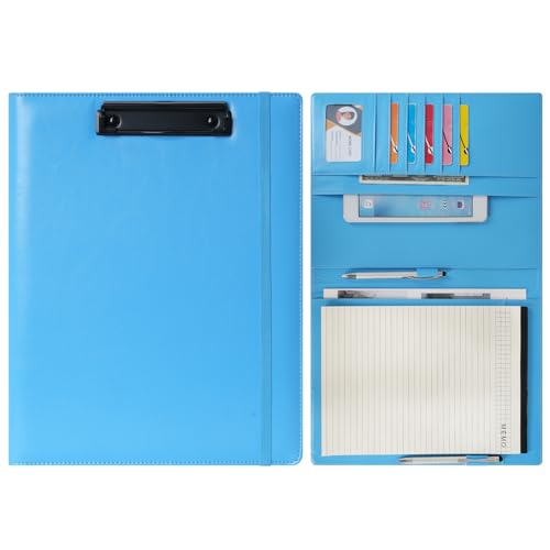 Wonderpool A4 A5 PU Leder Klemmbretter Schreibmappen Notizblock mit Innentasche - Schreib Padfolio Datei Dokument Fallhalter für Büroreise Schule Hotel Krankenhaus (Himmelblau, A4) von Wonderpool