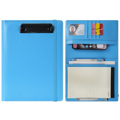Wonderpool A4 A5 PU Leder Klemmbretter Schreibmappen Notizblock mit Innentasche - Schreib Padfolio Datei Dokument Fallhalter für Büroreise Schule Hotel Krankenhaus (Himmelblau, A5) von Wonderpool