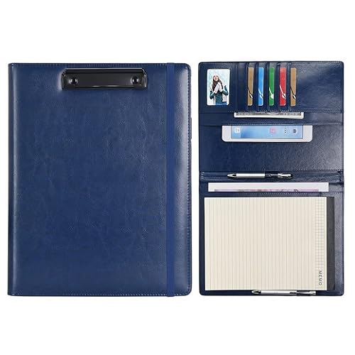 Wonderpool A4 A5 PU Leder Klemmbretter Schreibmappen Notizblock mit Innentasche - Schreib Padfolio Datei Dokument Fallhalter für Büroreise Schule Hotel Krankenhaus (Blau, A4) von Wonderpool