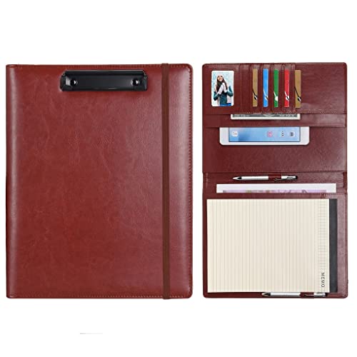 Wonderpool A4 PU Leder Klemmbrett Schreibmappen Notizblock mit Innentasche - Schreib Padfolio Datei Dokument Fallhalter für Büroreise Schule Hotel Krankenhaus (Braun, A4) von Wonderpool