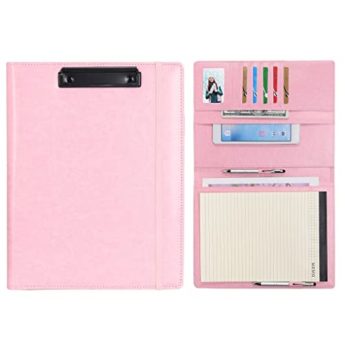 Wonderpool A4 A5 PU Leder Klemmbretter Schreibmappen Notizblock mit Innentasche - Schreib Padfolio Datei Dokument Fallhalter für Büroreise Schule Hotel Krankenhaus (Rosa, A4) von Wonderpool