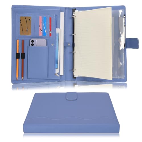 Wonderpool A4 PU Leder Ringhalter Schreibmappen Multi Dokumententasche mit Herausnehmbarem Binder Klemmbretter und funktioneller Tasche für Organizer Büro Reise Schule (Blau) von Wonderpool