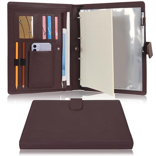 Wonderpool A4 PU Leder Ringhalter Schreibmappen Multi Dokumententasche mit Herausnehmbarem Binder Klemmbretter und funktioneller Tasche für Organizer Büro Reise Schule (Braun) von Wonderpool