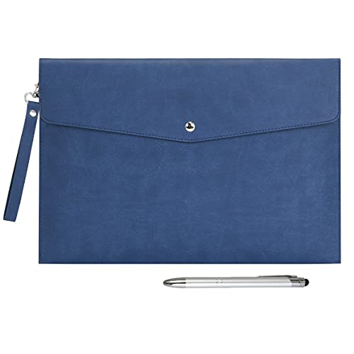 Wonderpool A4 PU Leder Umschlag Dokumente Multifunktion Ordner Schreibwaren Tasche Portfolio Datei für Papier Briefe Organizer und Tablet Hülle PC Sleeve (Dunkel blau) von Wonderpool