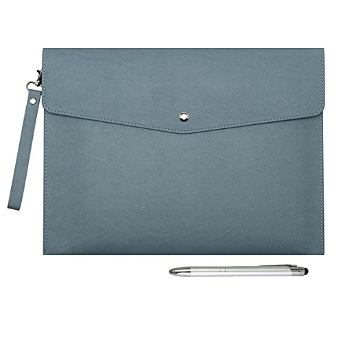 Wonderpool A4 PU Leder Umschlag Dokumente Multifunktion Ordner Schreibwaren Tasche Portfolio Datei für Papier Briefe Organizer und Tablet Hülle PC Sleeve (Hellblau) von Wonderpool