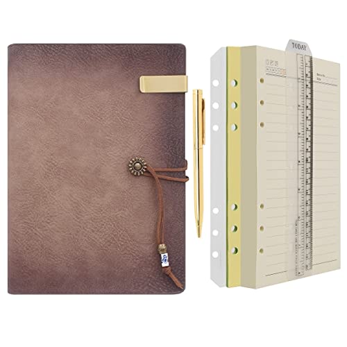 Wonderpool A5 Tagebuch Notizbuch Leder Ringbuch mit Stift,Nachfüllbarer Ordner Schreibpapier Spirale Notizblöcken Vintage Einband für Büro Plan Reisen Persönlicher Organizer(a-Braunpink,A5) von Wonderpool