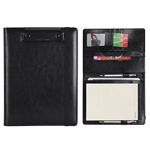 Wonderpool A4 A5 PU Leder Klemmbretter Schreibmappen Notizblock mit Innentasche - Schreib Padfolio Datei Dokument Fallhalter für Büroreise Schule Hotel Krankenhaus (Schwarz, A5) von Wonderpool