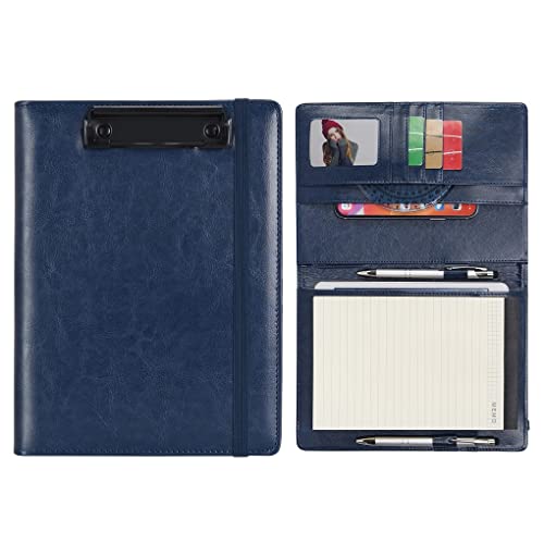 Wonderpool A5 PU Leder Klemmbrett Schreibmappen Notizblock mit Innentasche - Schreib Padfolio Datei Dokument Fallhalter für Büroreise Schule Hotel Krankenhaus (Blau, A5) von Wonderpool