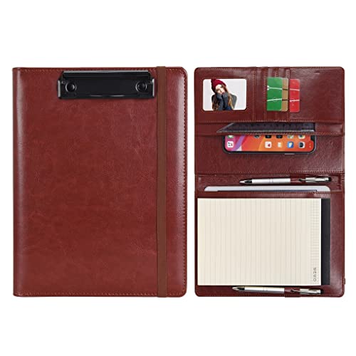 Wonderpool A4 A5 PU Leder Klemmbretter Schreibmappen Notizblock mit Innentasche - Schreib Padfolio Datei Dokument Fallhalter für Büroreise Schule Hotel Krankenhaus (Braun, A5) von Wonderpool
