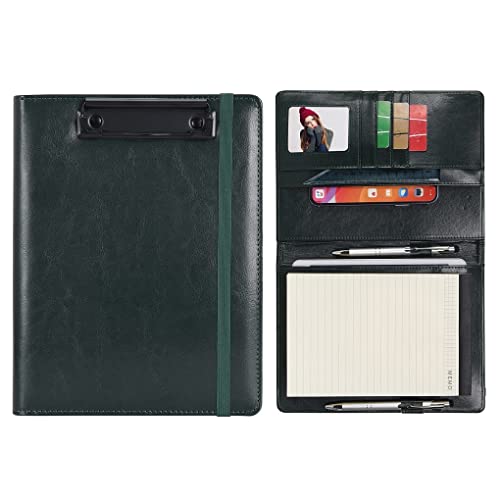 Wonderpool A4 A5 PU Leder Klemmbretter Schreibmappen Notizblock mit Innentasche - Schreib Padfolio Datei Dokument Fallhalter für Büroreise Schule Hotel Krankenhaus (Grün, A5) von Wonderpool