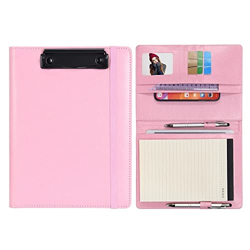 Wonderpool A5 PU Leder Klemmbrett Schreibmappen Notizblock mit Innentasche - Schreib Padfolio Datei Dokument Fallhalter für Büroreise Schule Hotel Krankenhaus (Rosa, A5) von Wonderpool