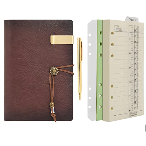 Wonderpool Leder A6 Tagebuch Notizbuch Ringbuch mit Stift –Nachfüllbarer Ordner Schreibpapier Business Notizblöcken Vintage Einband für Büro Plan Reisen Organizer (a- Kaffee,A6) von Wonderpool