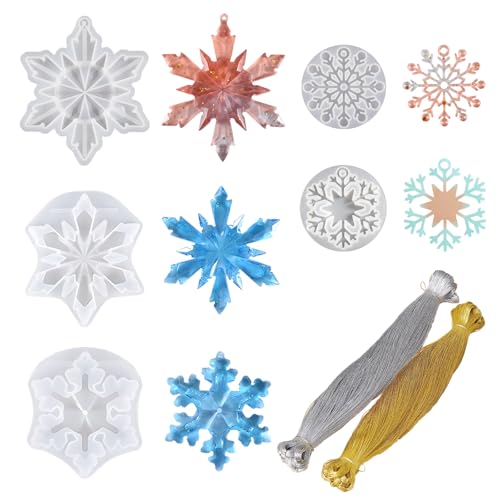 Wondora 5 Stück Silikonform Weihnachten, Schneeflocken Silikonform, mit 50 Goldene und 50 Silberne Linien,Epoxidharz, Gießformen Silikon Weihnachten, für Weihnachtsdekorationen(A) von Wondora