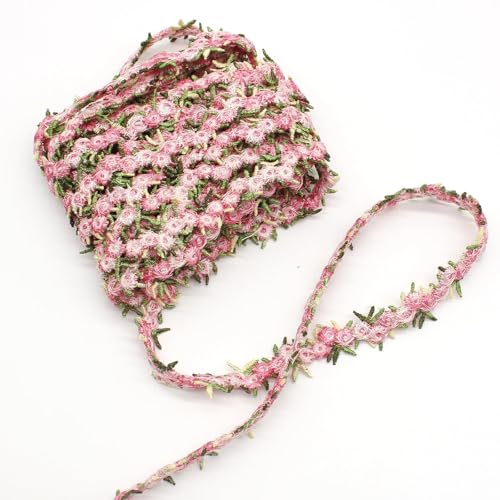 Wondora 5 Yard 1.6cm Spitzenborte Blumen Spitzenband Rosenstickerei Rosa Dekoband Stickerei - Borte für Nähen Handwerk, Dekoband Spitzen Spitzenborte für Hochzeit Deko Handwerk Nähen Deko (Rosa) von Wondora