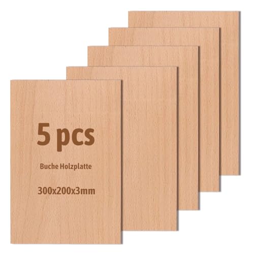 5 Stück Holzplatte,Nicht-Sperrholzplatte,Unbehandeltes Bastelholz für Modellbau,Laserschneiden,Lasergravieren,Brandmalerei(300x200x3mm) (Buche) von Wondramble