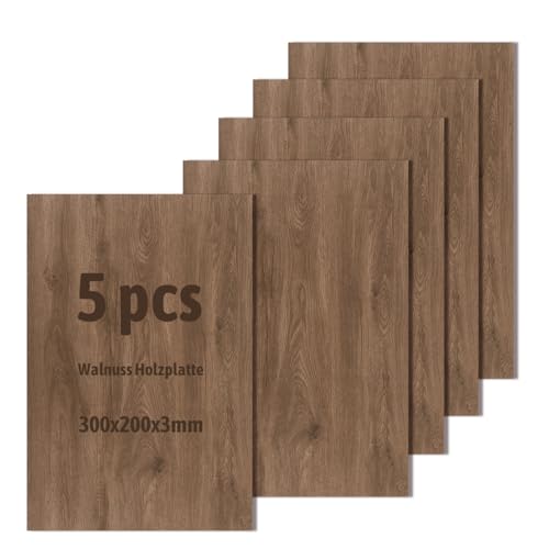 5 Stück Holzplatte,Nicht-Sperrholzplatte,Unbehandeltes Bastelholz für Modellbau,Laserschneiden,Lasergravieren,Brandmalerei(300x200x3mm) (Walnuss) von Wondramble