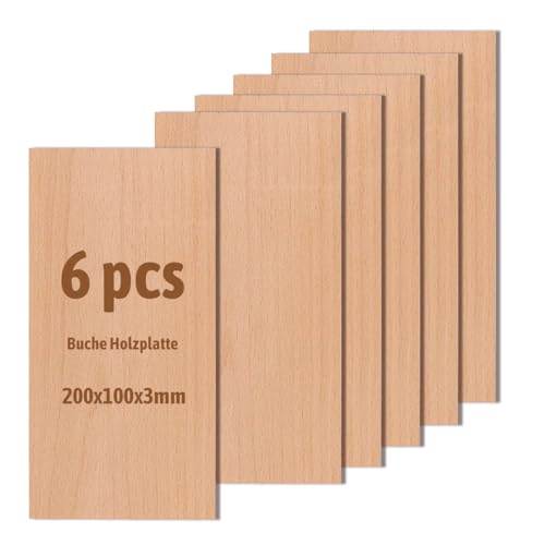 6 Stück Buche Holzplatte,Nicht-Sperrholzplatte,Unbehandeltes Bastelholz für Modellbau,Laserschneiden,Lasergravieren,Brandmalerei (200x100x3mm) von Wondramble