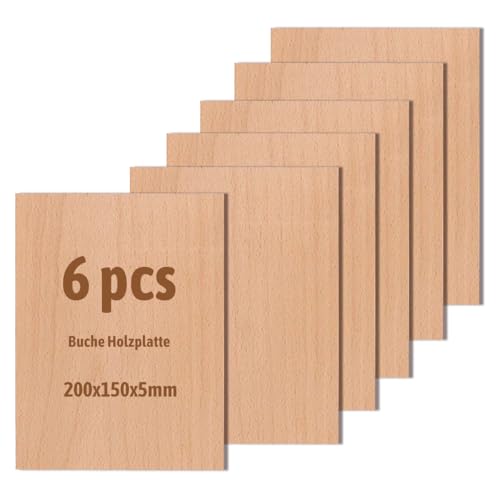 6 Stück Buche Holzplatte,Nicht-Sperrholzplatte,Unbehandeltes Bastelholz für Modellbau,Laserschneiden,Lasergravieren,Brandmalerei (200x150x5mm) von Wondramble