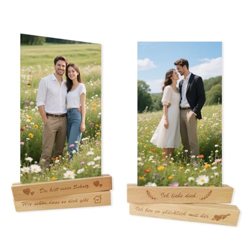 Wondramble Kartenhalter Holz im 4er Set,Mit Text und Grafiken fotohalter,Paare postkartenhalter,fotoaufsteller 15x2x2cm von Wondramble