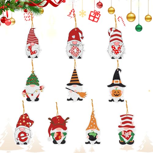 Wondsea 10 Stück Doppelseitiger 5D Diamond Painting Weihnachten Anhänger, glänzend exquisit, Diamond Painting Adventskalender, Kann an Weihnachtsbäumen, Geschenkboxen, Grußkarten aufgehängt Werden von Wondsea