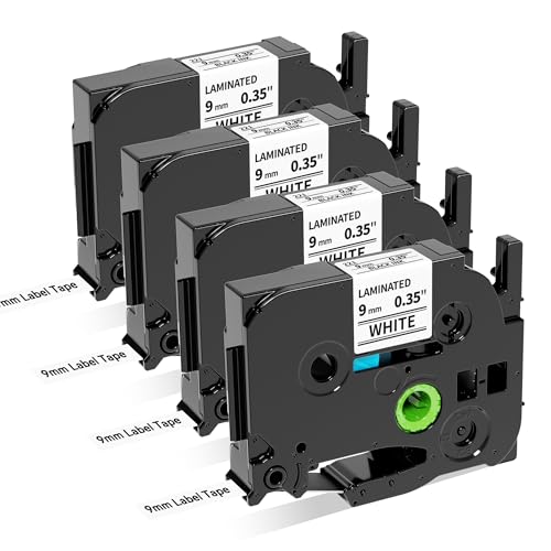 4x Wonfoucs Ersatz für Brother P-Touch Bänder TZe-221 9mm | Laminierte Schriftbänder Kompatibel mit PT-H110, H100LB, D410, H107B, P710BT, P700, Schwarzer auf Weiß von Wonfoucs