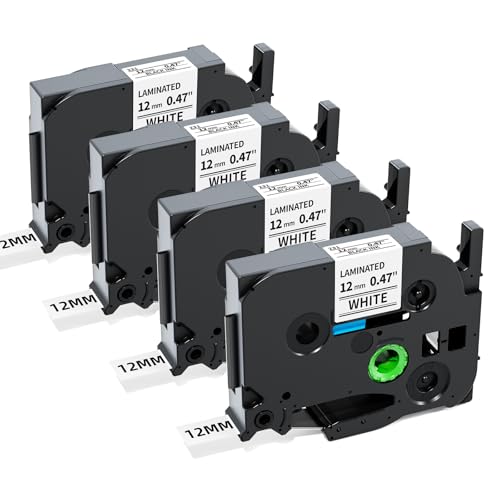 4x Wonfoucs Kompatibel mit Brother P-Touch Bänder 12mm TZe-231 | Laminierte Schriftbänder für PT-H110, H107B, H100LB, D410, P710BT, für P-Touch Cube, D210, P700 | Schwarzer auf Weiß von Wonfoucs