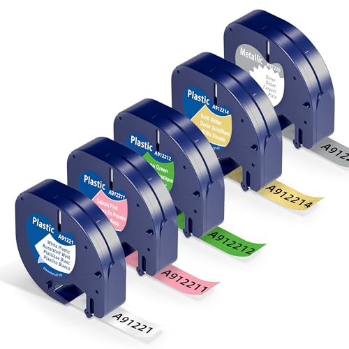 5x Wonfoucs kompatible für Dymo LetraTag XR Etikettenband 12mm x 4m als Ersatz für Dymo Etikettenband Bänder für Dymo LetraTag LT-100H LT-110T XR 2000, Schwarz auf Weiß/Rosa/Grün/Gold Glitzer/Sliver 5x Wonfoucs kompatible für Dymo LetraTag XR Etikettenband 12mm x 4m als Ersatz für Dymo Etikettenband Bänder für Dymo LetraTag LT-100H LT-110T XR 2000, Schwarz auf Weiß/Rosa/Grün/Gold Glitzer/Sliver von Wonfoucs