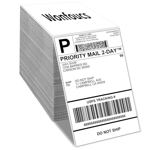 Wonfoucs Etiketten 4x6 Versandetiketten (1000 Stück) Thermo etiketten, Kompatibel mit Etikettendrucker MUNBYN, Rollo, IDPRT SP410, POLONO PL60 Labeldrucker, 100mm×150mm von Wonfoucs