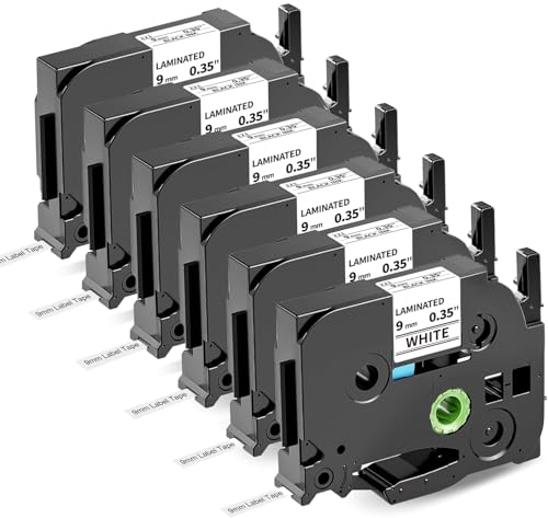 Wonfoucs Kompatibel mit Brother TZe-221 TZe221 TZ 221 Schwarz auf Weiß P-touch Laminiert Schriftband 9 mm 0.35 - Für Ptouch Beschriftungsgerät H110 H105 1000 1005 1280 D400 Cube, 6 Pack von Wonfoucs