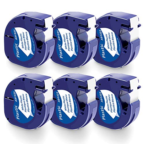 6 x 91221 Wonfoucs Kompatible Schriftband für Dymo LetraTag Etikettenband Kunststoff S0721660 12mm x 4m als Ersatz Bänder für Etikettiergerät Dymo LetraTag XR LT-100H LT-100T 200B XM, Schwarz auf Weiß 6 x 91221 Wonfoucs Kompatible Schriftband für Dymo LetraTag Etikettenband Kunststoff S0721660 12mm x 4m als Ersatz Bänder für Etikettiergerät Dymo LetraTag XR LT-100H LT-100T 200B XM, Schwarz auf Weiß von Wonfoucs