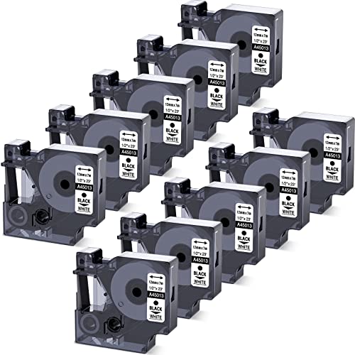 Wonfoucs kompatible 45013 Schriftband als Ersatz für Dymo D1 Etikettenband 12mm x 7m 45013 S0720530 Schwarz auf Weiß Kompatibel mit Dymo LabelManager 160 210D 280 420P LabelPoint 150, 10er Pack von Wonfoucs