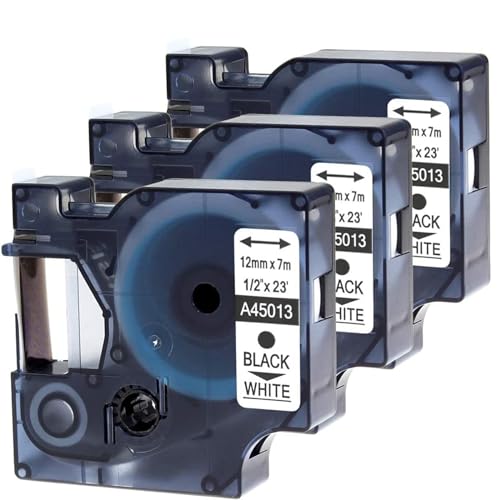 Wonfoucs kompatible für Dymo Etikettenband 12mm x 7m 45013 S0720530 Dymo D1 Tape Schwarz auf Weiß für Dymo LabelManager 160 LabelManager 280 210D 260P 360D 420P, 3er Pack von Wonfoucs