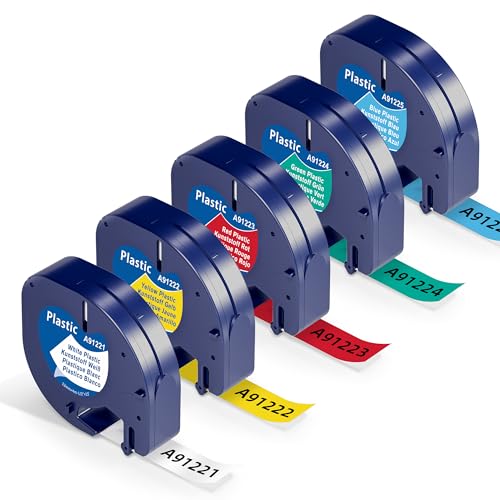 Wonfoucs kompatible für Dymo LetraTag Etikettenband 12mm x 4m als Ersatz für Dymo Etikettenband Bänder 91221-91225 für Schriftband Dymo LetraTag LT-100H LT-110T XR 2000, Weiß/Rot/Gelb/Blau/Grün von Wonfoucs