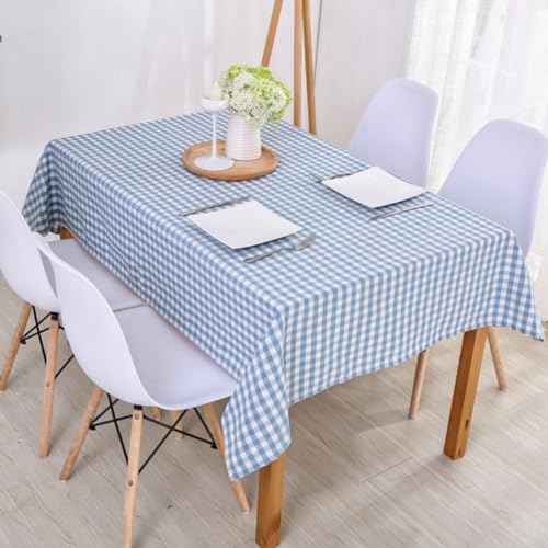 Wonhomke Schlichte kleine karierte Tischdecke, Polyester-Baumwolle, quadratisch, rechteckig, Partybankett, Esstisch, Hellblau, 140 x 140 cm von Wonhomke