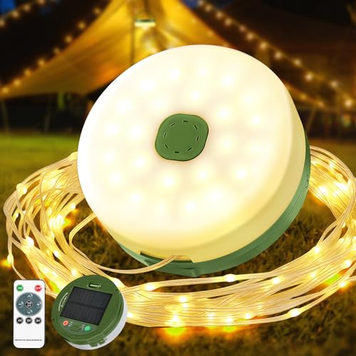 Camping Lichterkette Aufrollbar Solar, 10M 3000mAh Wasserdicht USB Wiederaufladbare LED Lichterkettemit 8 Beleuchtungsmodi, Tragbare Vielseitige Campinglampe Lichterkette Außen für Camping Hof Garten von Wonkelly