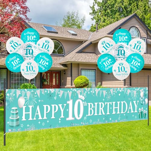 Wonmelody 10 Geburtstag Dekorationen für Mädchen Teal 10th Yard Banner Happy 10th Birthday Ballon Doppelstellige Geburtstagsdeko Blaugrün Geburtstag Dekoration Teal Birthday Party Supplies für 10 Wonmelody 10 Geburtstag Dekorationen für Mädchen Teal 10th Yard Banner Happy 10th Birthday Ballon Doppelstellige Geburtstagsdeko Blaugrün Geburtstag Dekoration Teal Birthday Party Supplies für 10 von Wonmelody