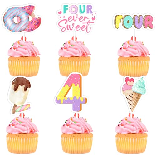 Wonmelody 24 Stück Eiscreme-Donut-Cupcake-Topper, Donut-Dekoration zum 4. Geburtstag, süße Party-Dekoration mit Pastellkreiden, Eiscreme, Donuts, Süßigkeiten, vier Kuchenaufsätze, Zubehör für 4. Wonmelody 24 Stück Eiscreme-Donut-Cupcake-Topper, Donut-Dekoration zum 4. Geburtstag, süße Party-Dekoration mit Pastellkreiden, Eiscreme, Donuts, Süßigkeiten, vier Kuchenaufsätze, Zubehör für 4. von Wonmelody