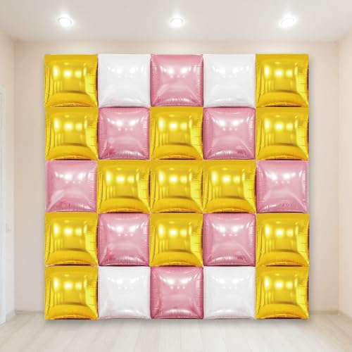 Wonmelody 25 Stück rosa und goldene quadratische Luftballons, 48,3 cm, doppelseitig, quadratisch, Folienballon-Wandhintergrund, rosa und goldfarben, Ballonbogen-Set für Jahrestag von Wonmelody