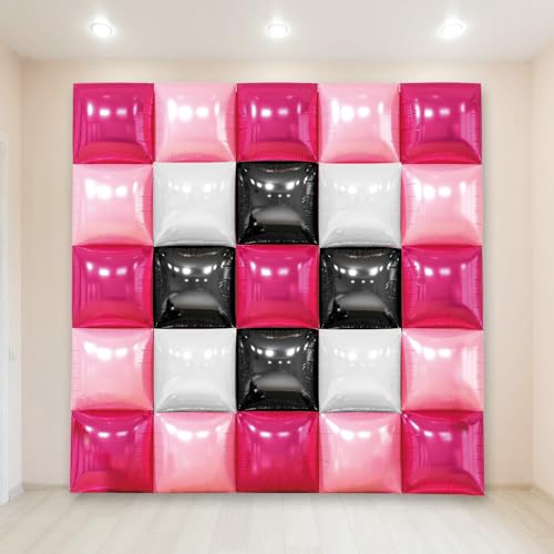 Wonmelody 25 Stück schwarze und pinke quadratische Luftballons, 48,3 cm, doppelseitiger Ballon-Wandhintergrund, Helium-Mylar-Ballon, Tunnel, Bogengirlande, Kit für Geburtstag, Braut, Jahrestag von Wonmelody
