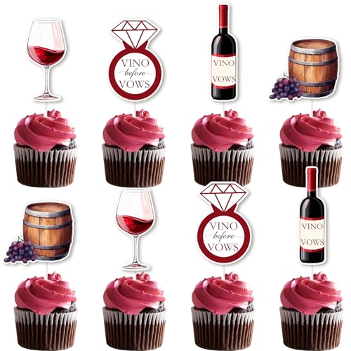 Wonmelody 36 Stück Wein-Kuchenaufsätze, Dekorationen, Wein-Bachelorette-Party-Dekorationen, Vino vor Gelübden, Kuchendekoration, Weingut, Kuchendekoration, Brautparty, Dekoration für Burgunderrot von Wonmelody