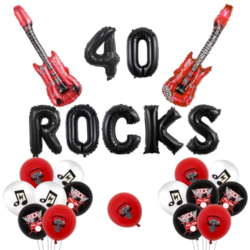 Wonmelody 40 Rocks Geburtstagsdeko Rot und Schwarz 40 Rocks Ballon Banner Born to Rock Musik Thema Rock n Roll Party Dekoration für 40 Geburtstag Party von Wonmelody