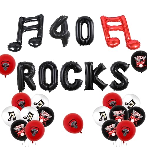 Wonmelody 40 Rocks Geburtstagsdeko Rot und Schwarz 40 Rocks Ballon Banner Born to Rock Musik Thema Rock n Roll Party Dekoration für 40 Geburtstag Party Wonmelody 40 Rocks Geburtstagsdeko Rot und Schwarz 40 Rocks Ballon Banner Born to Rock Musik Thema Rock n Roll Party Dekoration für 40 Geburtstag Party von Wonmelody