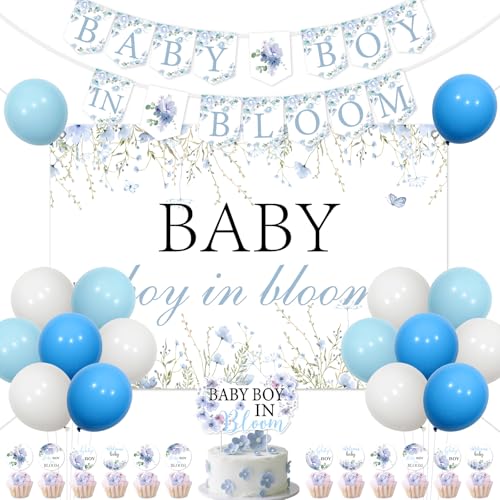 Wonmelody Baby Boy in Bloom Babyparty-Dekorationen Baby Boy in Bloom Hintergrund Banner Blau Floral Neugeborene Cupcake Topper Blau Blume Dekoration für Wildblume Boho Neugeborene Dusche Geschlecht Wonmelody Baby Boy in Bloom Babyparty-Dekorationen Baby Boy in Bloom Hintergrund Banner Blau Floral Neugeborene Cupcake Topper Blau Blume Dekoration für Wildblume Boho Neugeborene Dusche Geschlecht von Wonmelody