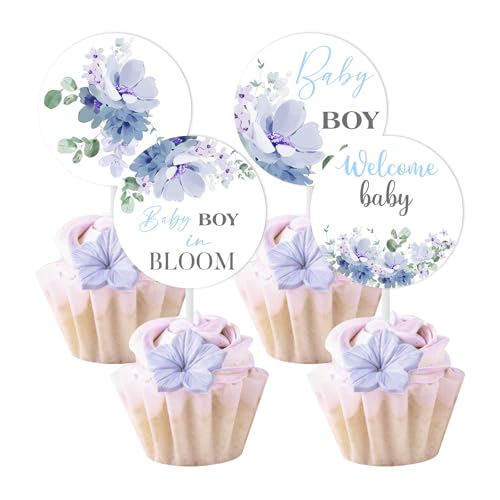 Wonmelody Baby in Bloom Babyparty-Dekoration, 24 Stück, Baby in Bloom, Kuchendekoration mit Baby-Jungen, Cupcake-Topper, Baby Boy in Bloom, Kuchendekoration für blaue Blumen-Babyparty Wonmelody Baby in Bloom Babyparty-Dekoration, 24 Stück, Baby in Bloom, Kuchendekoration mit Baby-Jungen, Cupcake-Topper, Baby Boy in Bloom, Kuchendekoration für blaue Blumen-Babyparty von Wonmelody