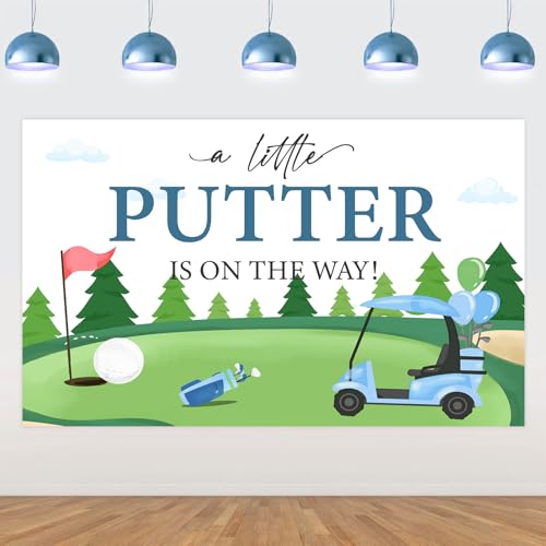 Wonmelody Babyparty-Dekoration mit Golf-Thema, 1,8 x 1,1 m, "A Litter Putter is On the Way", Banner, blau-grün, Golf-Themen-Hintergrund, Putter, Dekoration, Geschlechtsoffenbarung, Partyzubehör für Wonmelody Babyparty-Dekoration mit Golf-Thema, 1,8 x 1,1 m, "A Litter Putter is On the Way", Banner, blau-grün, Golf-Themen-Hintergrund, Putter, Dekoration, Geschlechtsoffenbarung, Partyzubehör für von Wonmelody