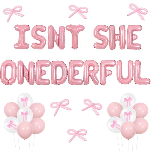 Wonmelody Ballon-Banner mit Aufschrift "Isn't She Onederful", Geburtstagsdekoration, rosa Schleife, Isn't She Lovely Isn't She Onederful First Birthday, Luftballons für Babyparty mit Schleifen-Thema Wonmelody Ballon-Banner mit Aufschrift "Isn't She Onederful", Geburtstagsdekoration, rosa Schleife, Isn't She Lovely Isn't She Onederful First Birthday, Luftballons für Babyparty mit Schleifen-Thema von Wonmelody