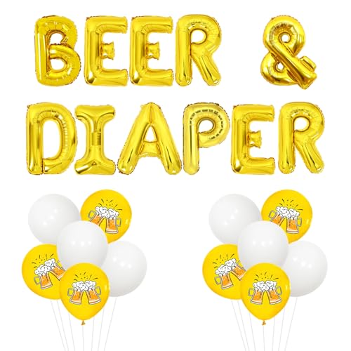 Wonmelody Bier und Windel Babyparty-Dekoration, Bier- und Windelballon-Banner, lustig, goldfarben, Brauen, Babyparty, Dekorationen, Bierdruck, Ballon, Eltern, um zu sein, Zubehör für Neugeborene Wonmelody Bier und Windel Babyparty-Dekoration, Bier- und Windelballon-Banner, lustig, goldfarben, Brauen, Babyparty, Dekorationen, Bierdruck, Ballon, Eltern, um zu sein, Zubehör für Neugeborene von Wonmelody