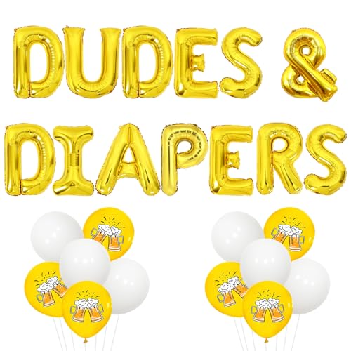 Wonmelody Bier und Windel Babyparty-Dekorationen, Dudes und Windeln, Ballon-Banner, Dekoration, goldener Bierdruck, Luftballons, lustiges Gebräu- und Windel-Partyzubehör für Lächeln, Happy Dude Wonmelody Bier und Windel Babyparty-Dekorationen, Dudes und Windeln, Ballon-Banner, Dekoration, goldener Bierdruck, Luftballons, lustiges Gebräu- und Windel-Partyzubehör für Lächeln, Happy Dude von Wonmelody
