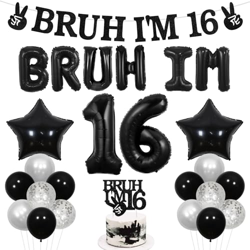 Wonmelody Bruh It's My Birthday Decor Black Bruh I'm 16 Birthday Decor Balloon Banner Bro I'm 16 Cake Topper Star Balloon Cheers to 16th Years Funny Happy Sixteenth Supplies for Teen Boy 16th Party Wonmelody Bruh It's My Birthday Decor Black Bruh I'm 16 Birthday Decor Balloon Banner Bro I'm 16 Cake Topper Star Balloon Cheers to 16th Years Funny Happy Sixteenth Supplies for Teen Boy 16th Party von Wonmelody