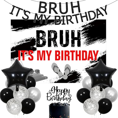 Wonmelody Bruh It's My Birthday Dekorationen Hintergrund Schwarz It's My Birthday Hintergrund Banner Lustiger Geburtstag Party Dekor für Jungen und Mädchen Bruh Geburtstag Party Supplies von Wonmelody